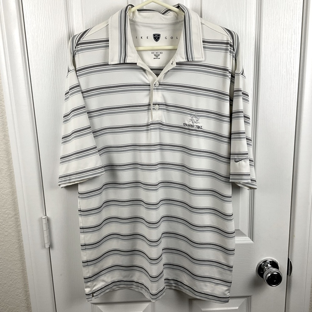 Pre-Owned Nike Golf Men’s White with Stripes Dri-Fit UV Polo, Size M